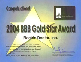 Electric Doctor's BBB Gold Star Award 2004