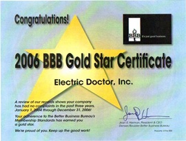 Electric Doctor's BBB Gold Star Award 2006