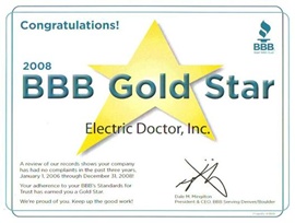 Electric Doctor's BBB Gold Star Award 2008