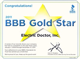 Electric Doctor's BBB Gold Star Award 2011