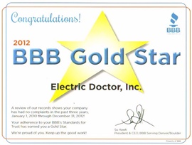 Electric Doctor's BBB Gold Star Award 2012